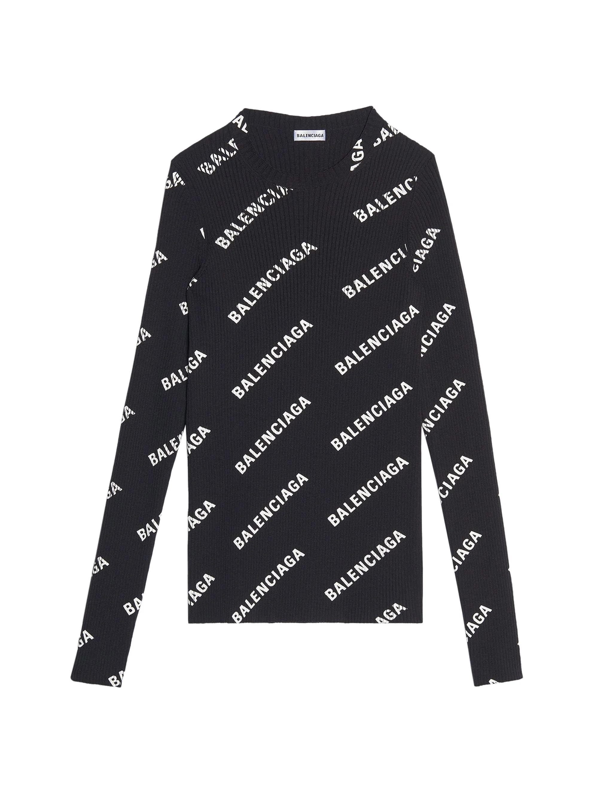 Women's Allover Logo Crewneck Sweater - Black White - 1