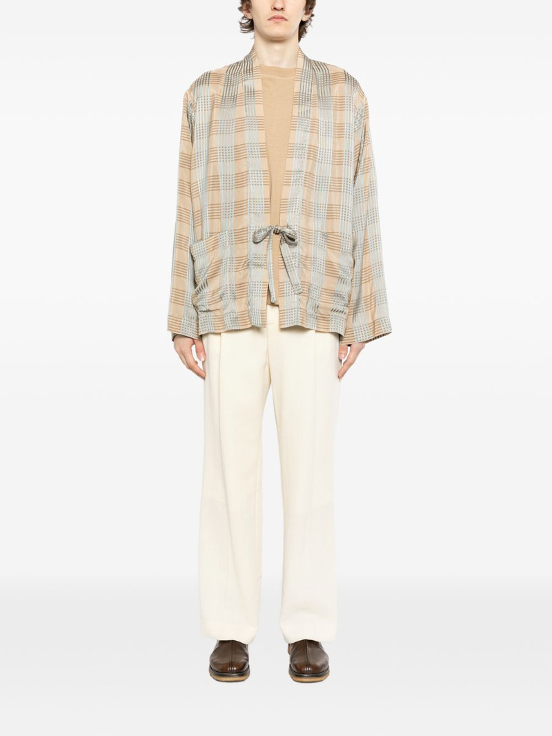 UMA WANG tie detail plaid jacket outlook