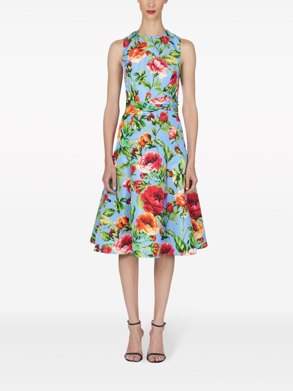 rose-print twist-detail flared dress - 2