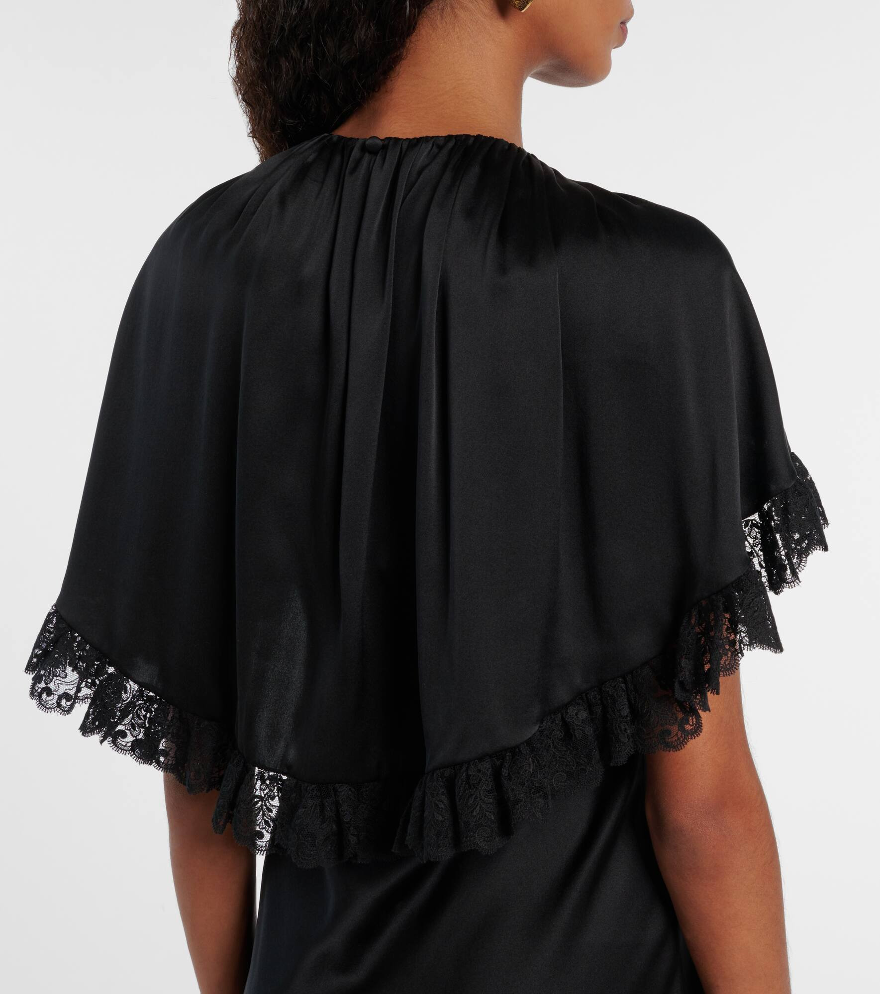 Caped lace-trimmed silk maxi dress - 6