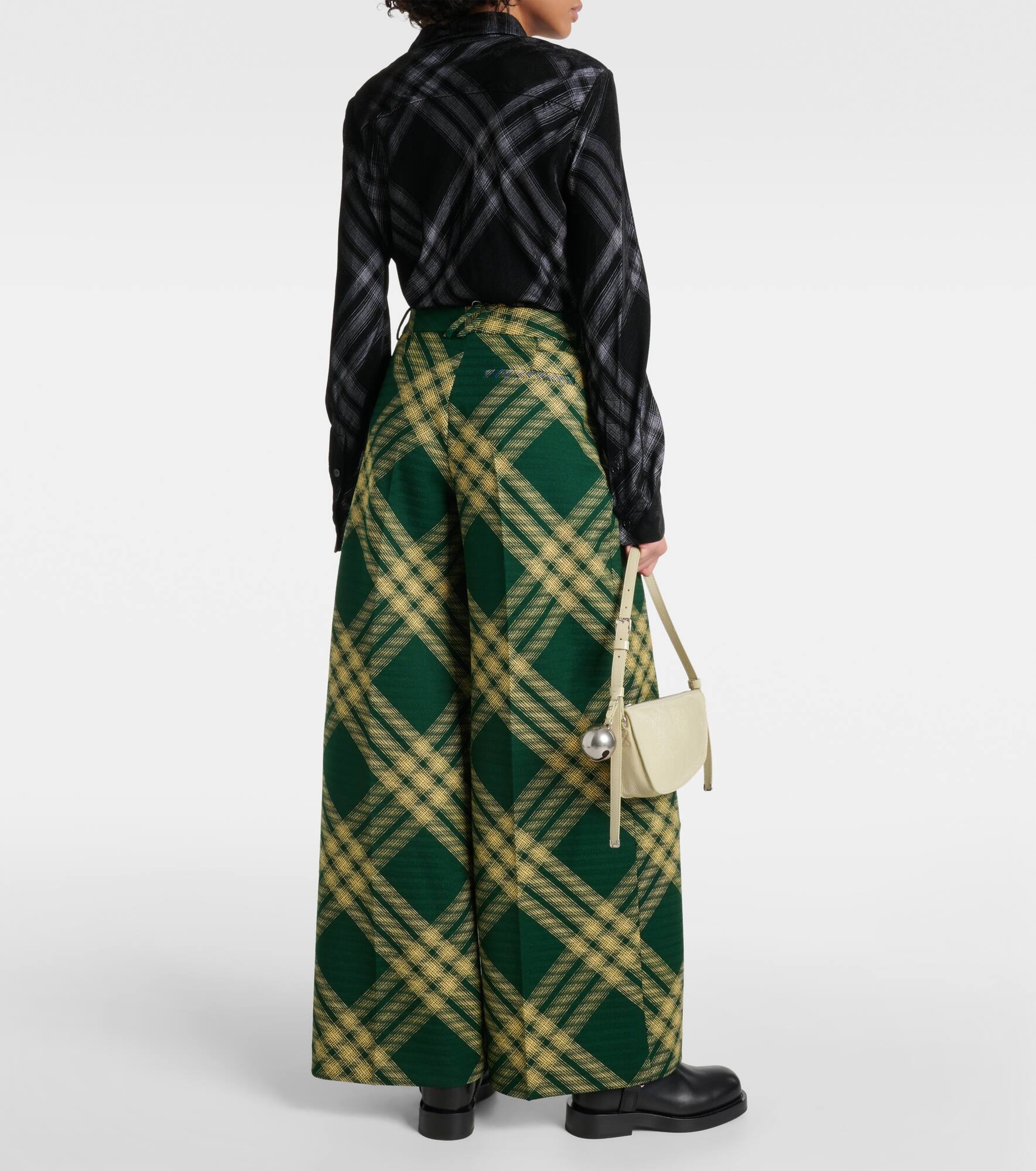 Checked wool twill wide-leg pants - 3