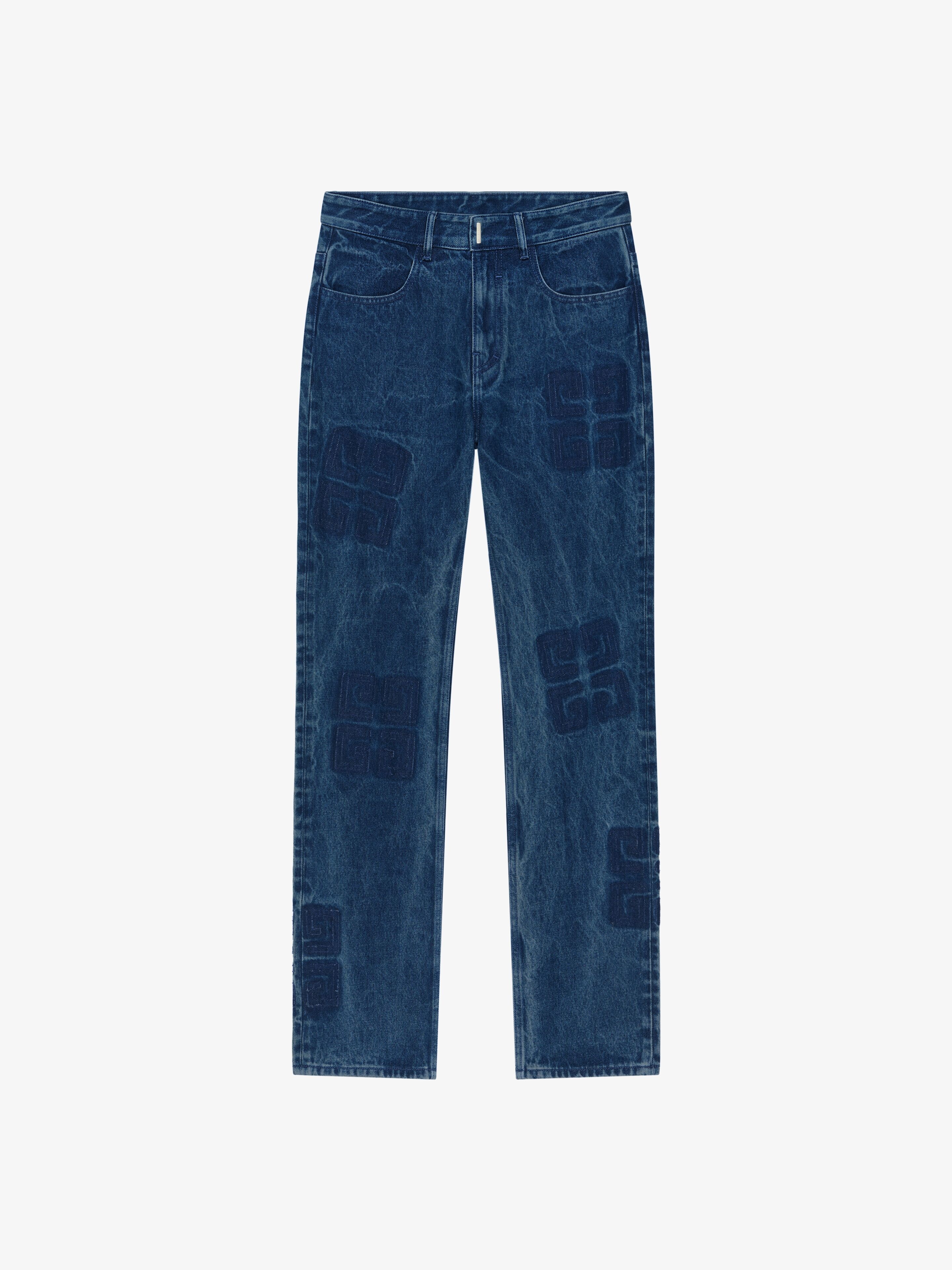 STRAIGHT FIT JEANS IN MARBLED DENIM WITH REMOVED PATCHES - 1