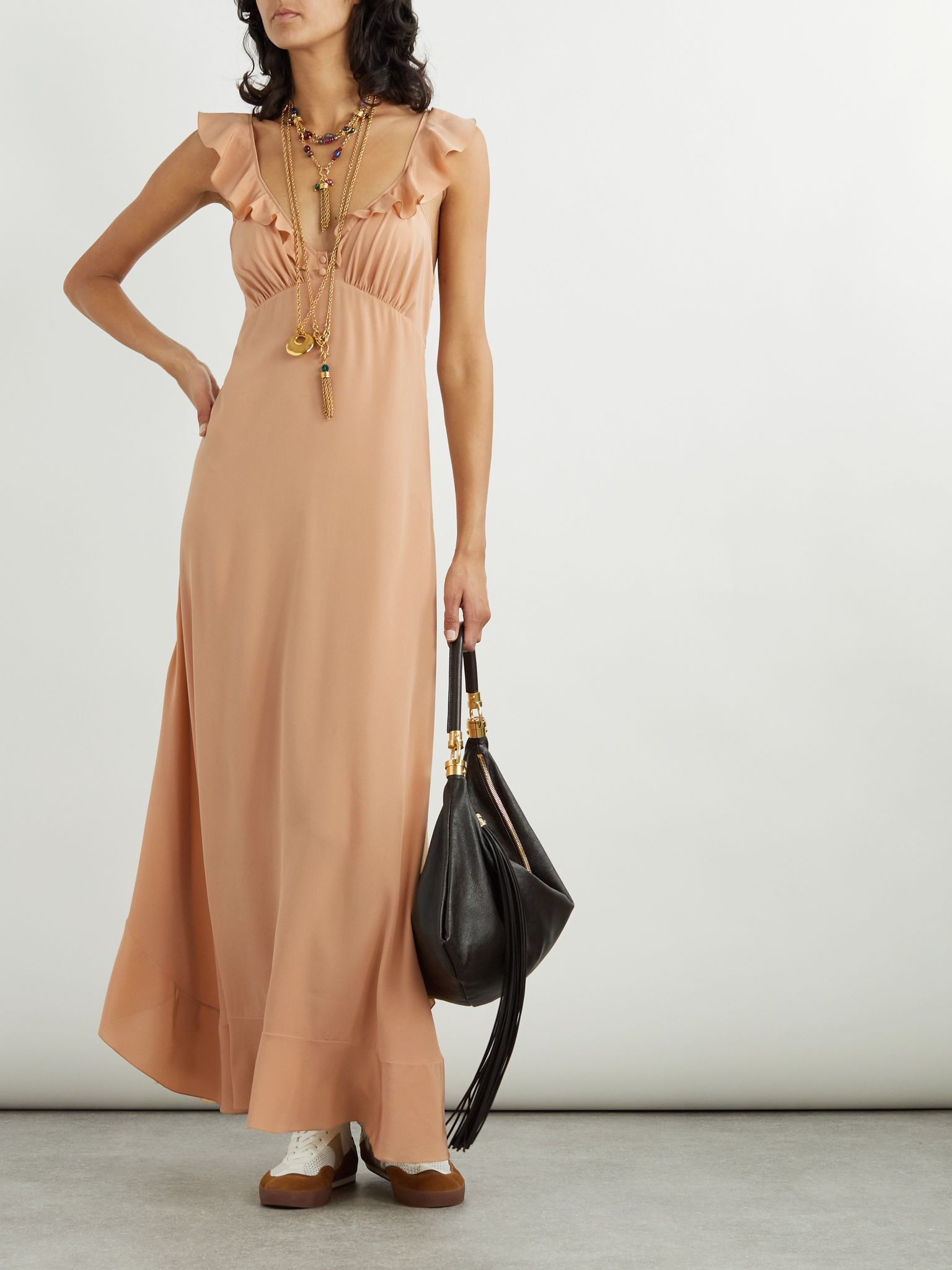 Ruffled silk maxi dress Pink - 2