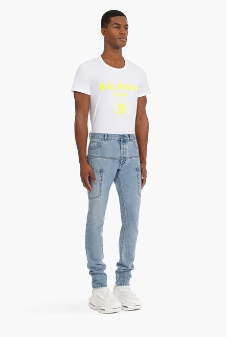 Light blue cotton tapered jeans - 7