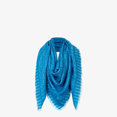 FENDI Light blue cashmere, wool and silk scarf outlook
