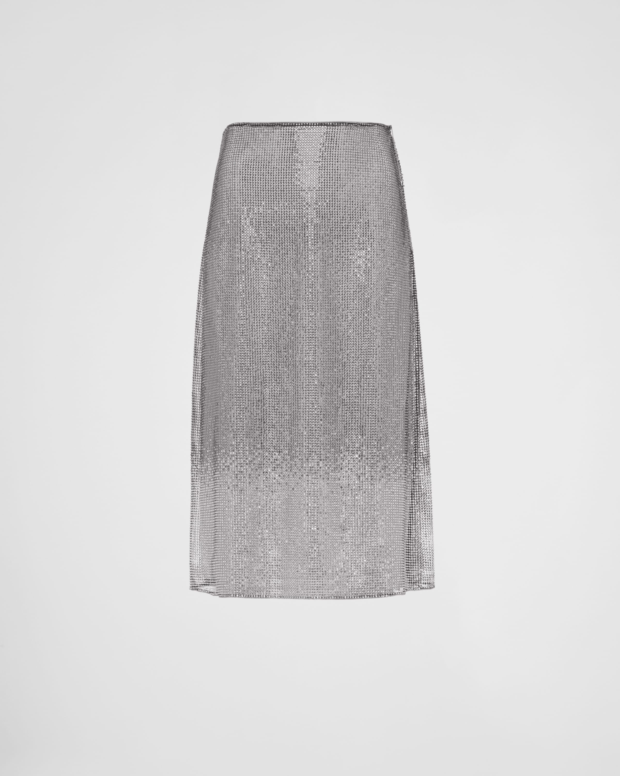 Embroidered rhinestone mesh midi-skirt - 1