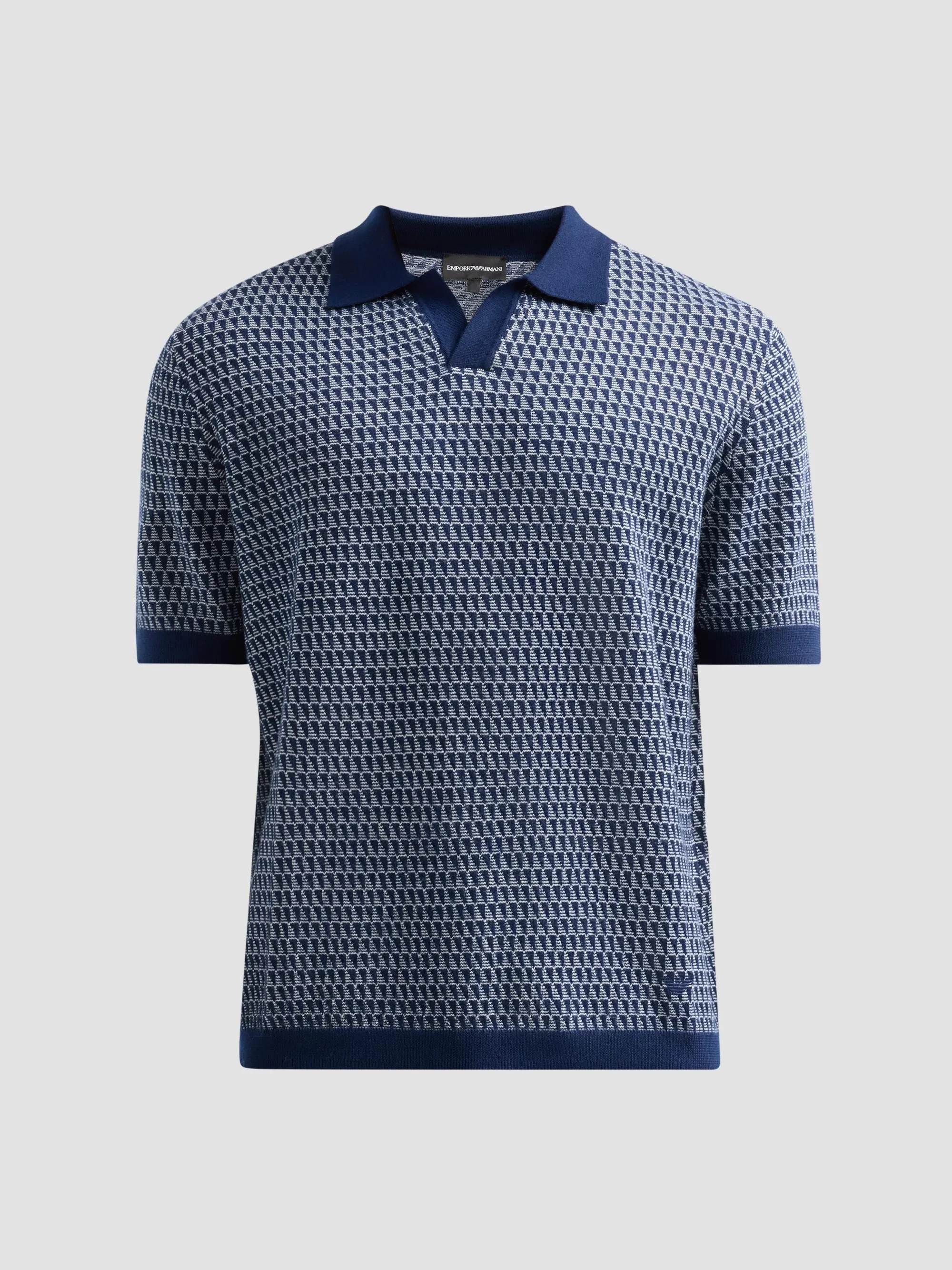 Men's Contrast Triangle Jacquard Short-Sleeve Sweater - Solid Blue Navy - 1