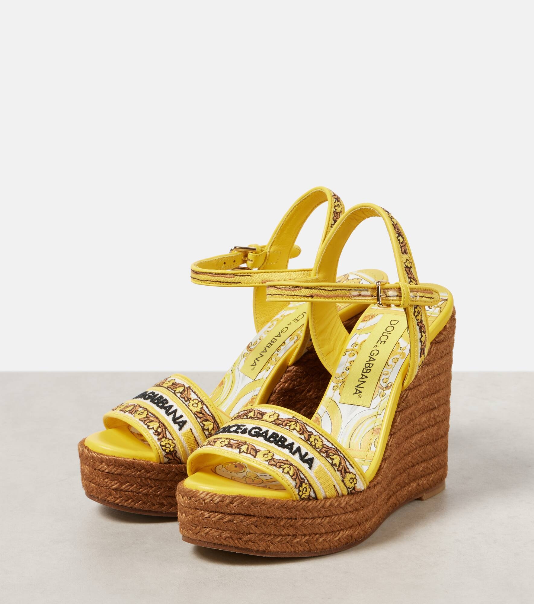 Majolica leather-trimmed espadrille wedges - 5