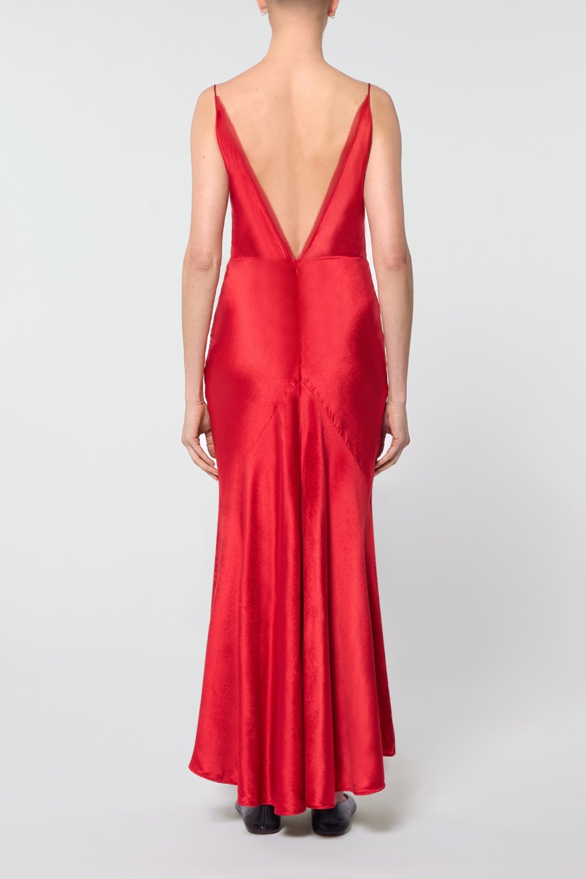 Brigita Dress in Scarlet Red Silk Velvet - 4