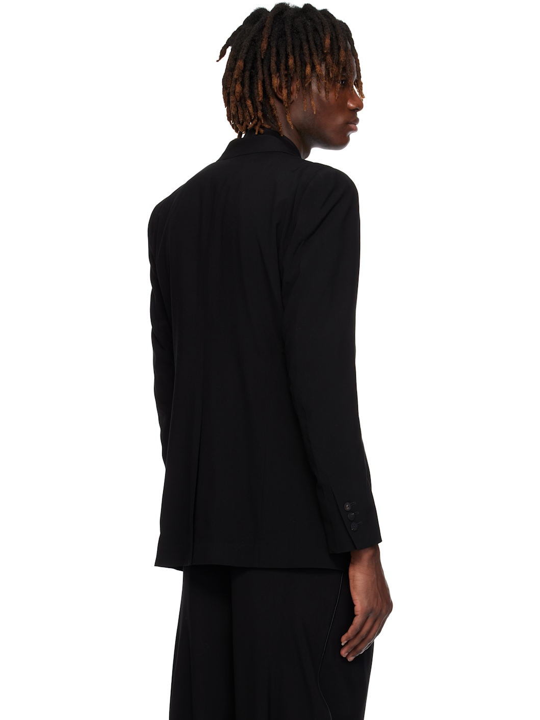Black Peaked Lapel Wool Blazer - 3