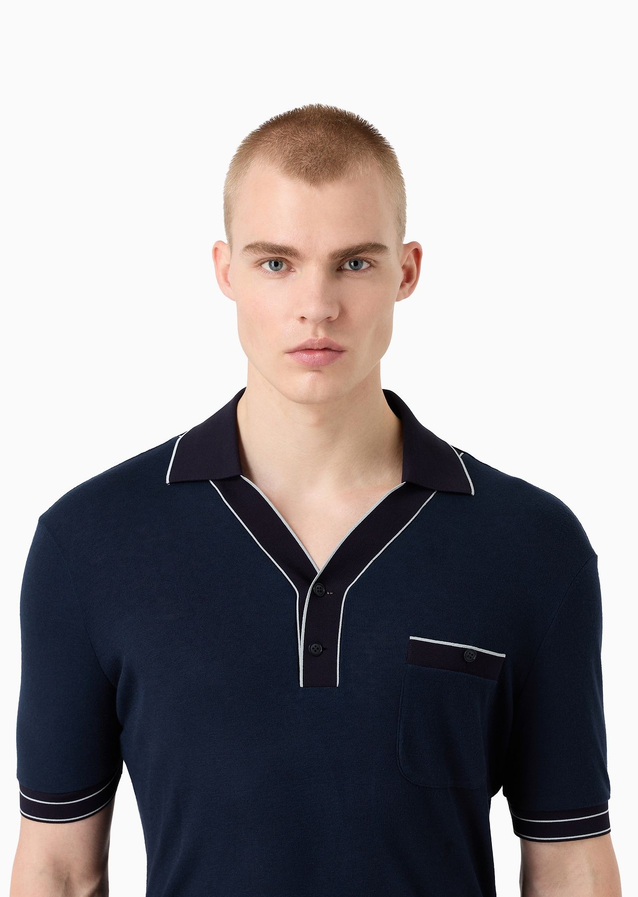 Short-sleeved ribbed polo shirt in viscose and wool - 5