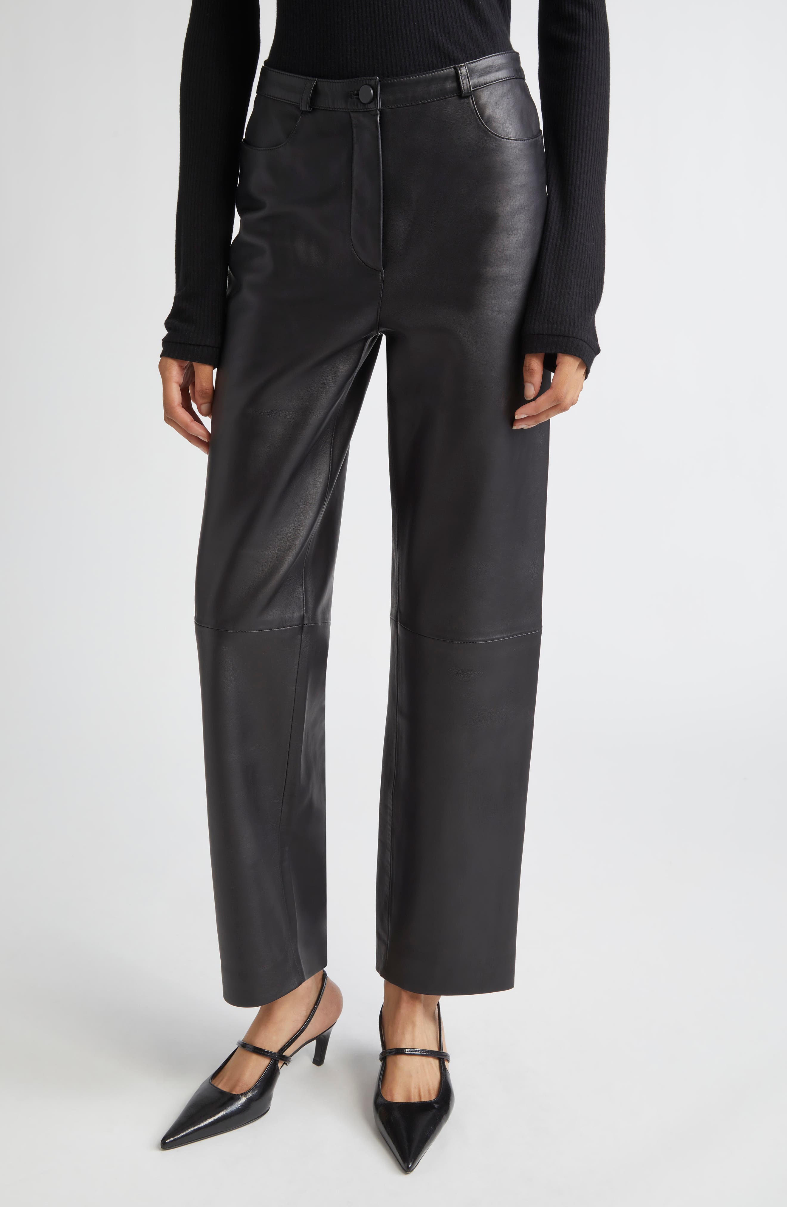 LOULOU DE SAISON Cobe Lambskin Leather Straight Leg Pants in Black at Nordstrom - 1