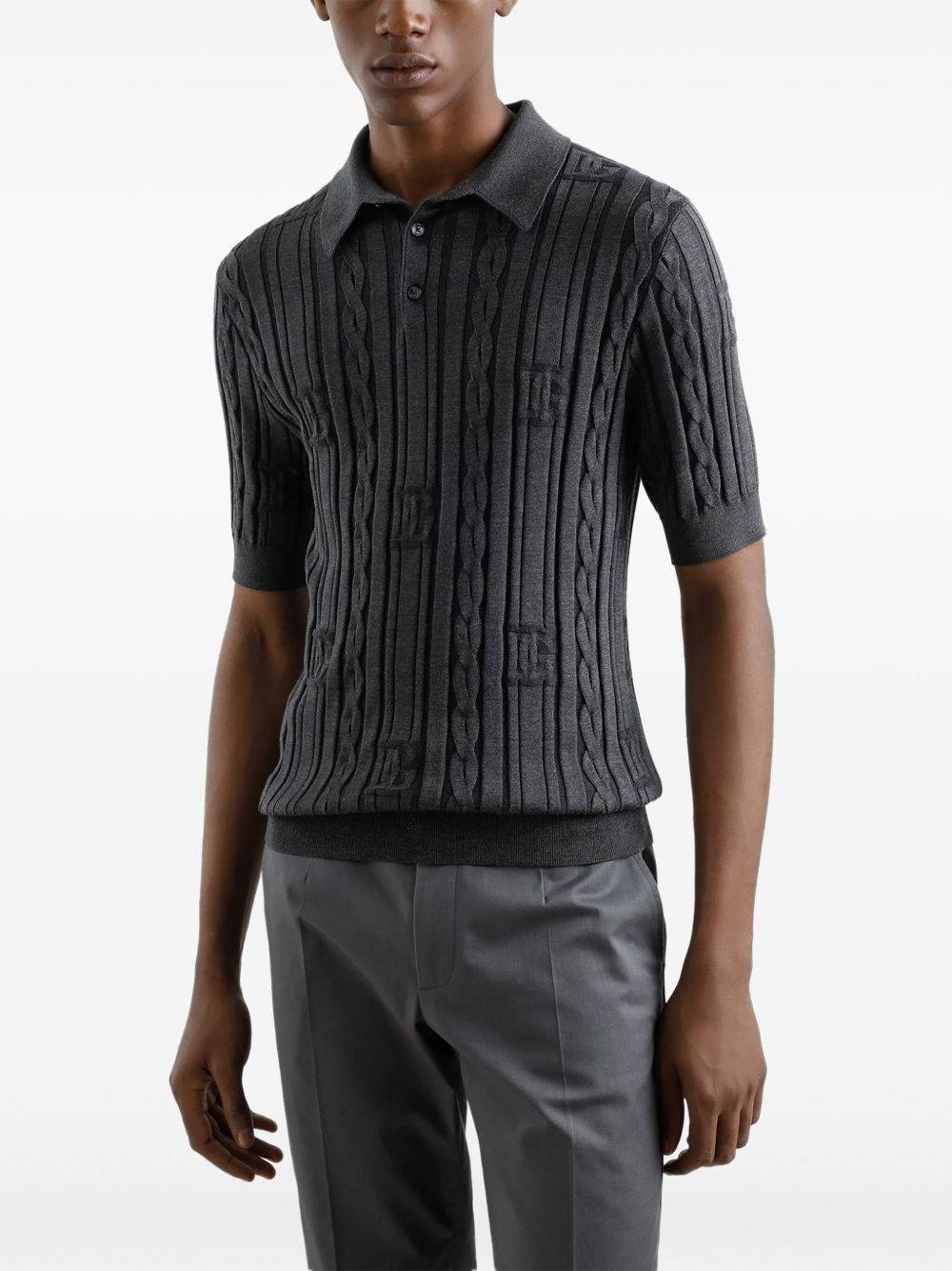 cable-knit effect polo shirt - 4