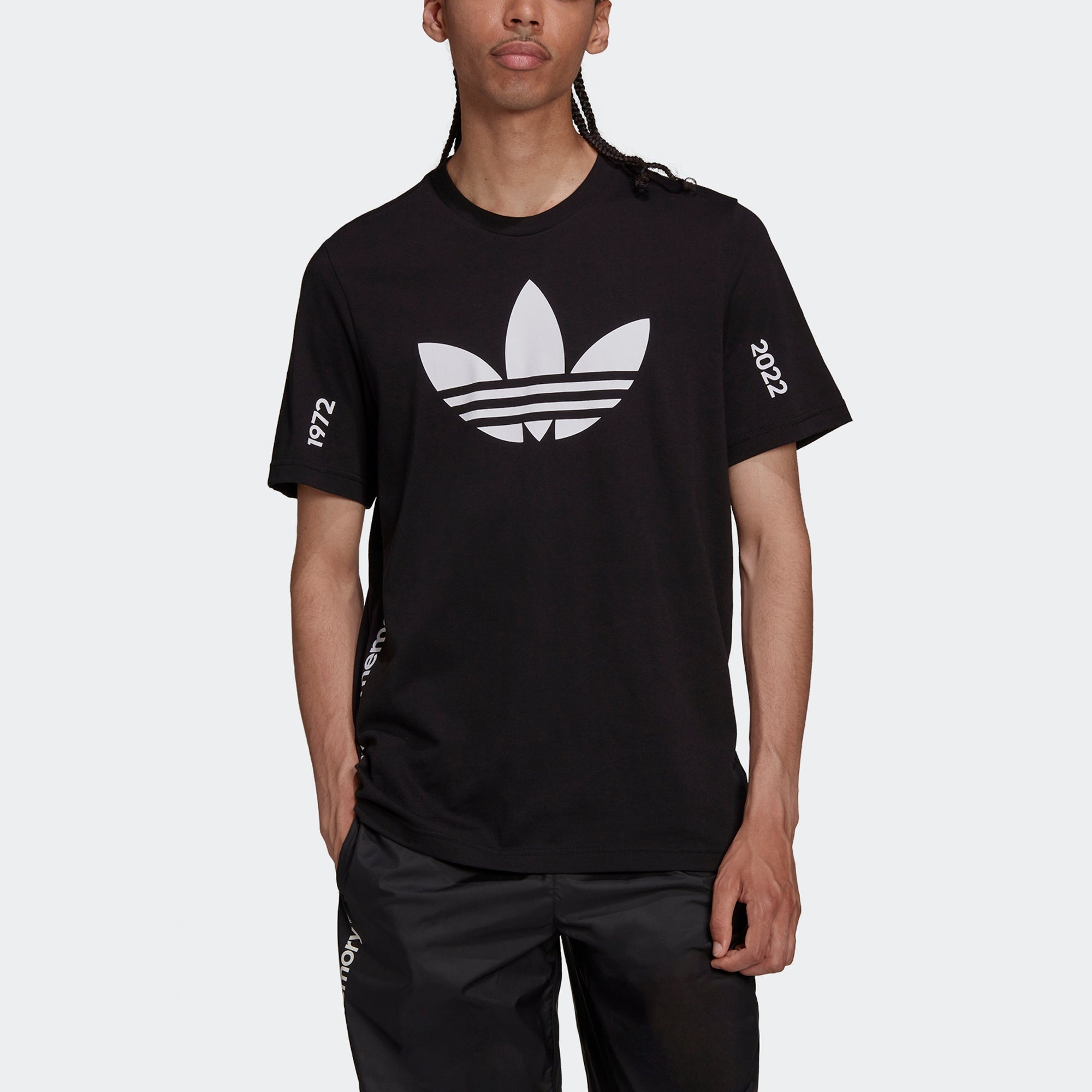 Men's adidas originals Trefoil C Tee1 Large Logo Round Neck Casual Short Sleeve Black T-Shirt HC7166 - 3