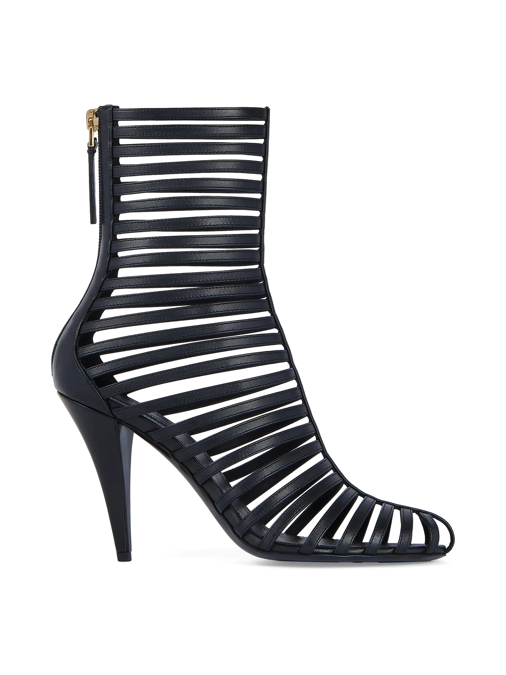Women's Cage Ankle Boots in Leather - Black - 1