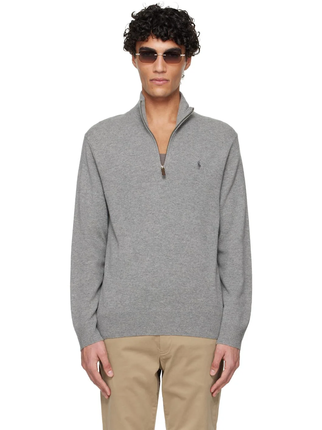 Gray Wool Quarter Zip Sweater - 1
