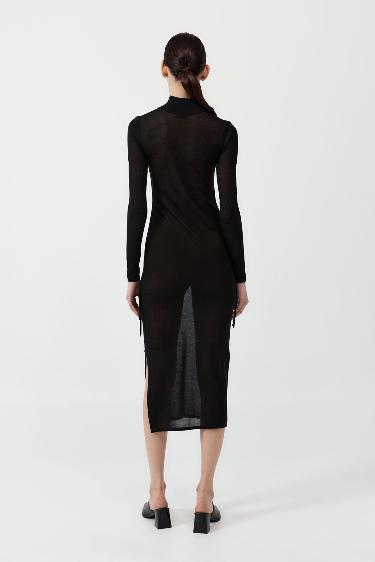 Sheer Ruched Dress - Black - 5