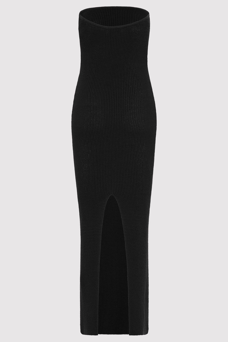 ST. AGNI Textured Knit Column Dress - Black - S24-904BLK | REVERSIBLE