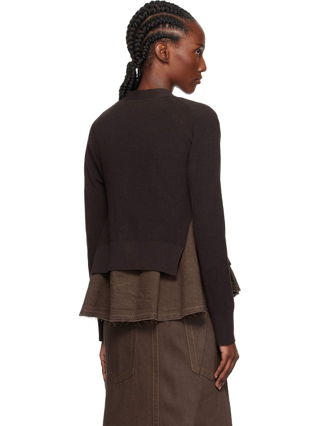 Brown Denim x Knit Cardigan - 3