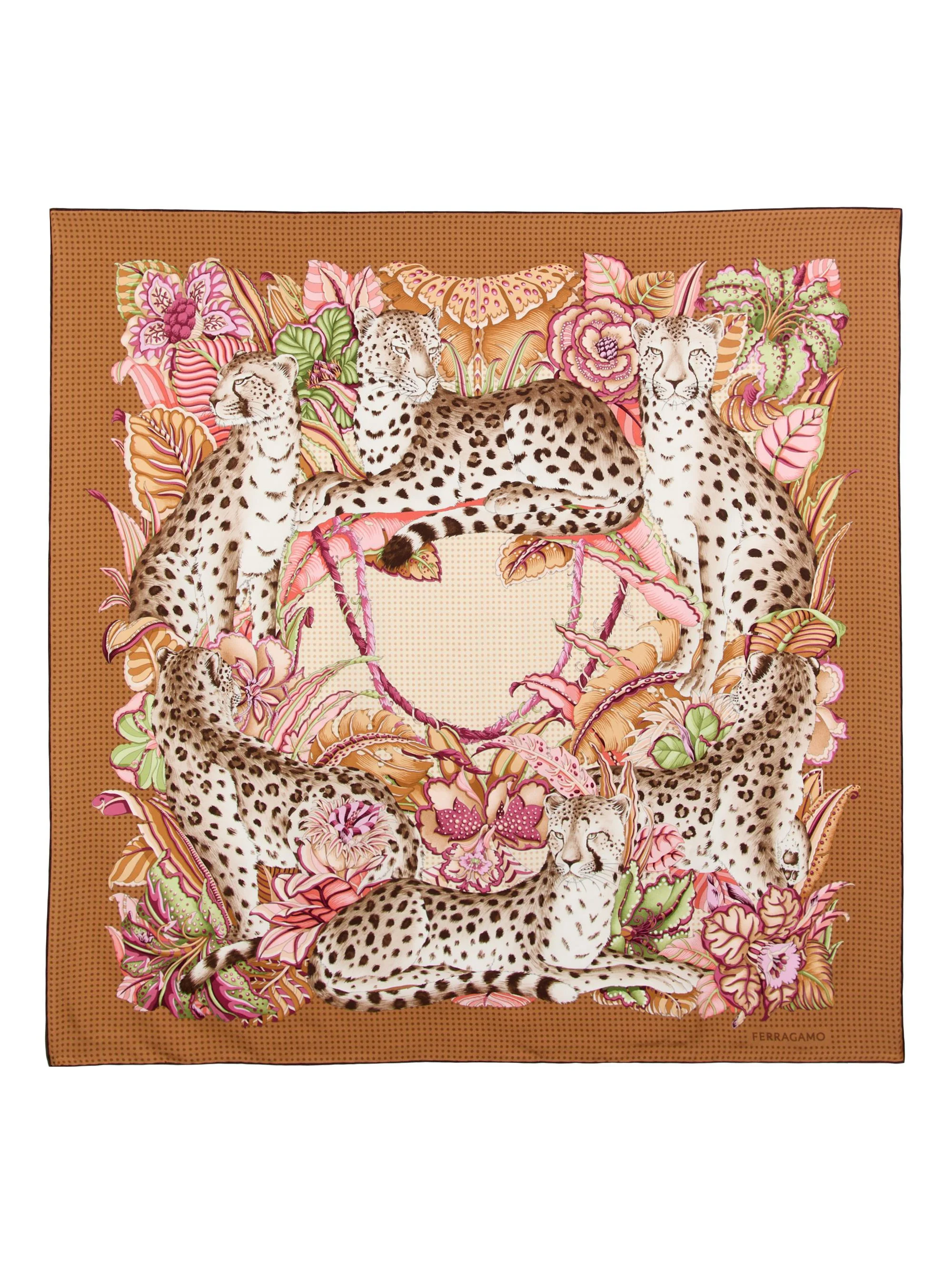 Women's Leopard- & Floral-Print Silk Scarf - Beige Camel - 1