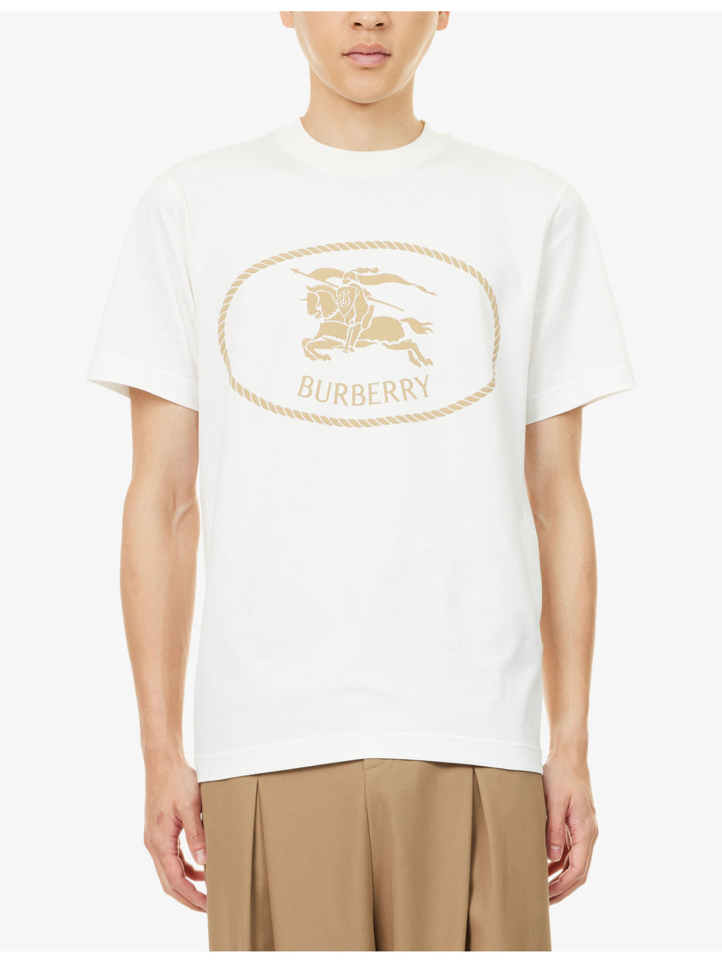 Knight-Stamp Print Short-Sleeve Cotton T Shirt - 3