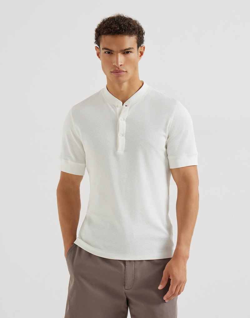 Cotton waffle jersey T-shirt with Henley collar 2