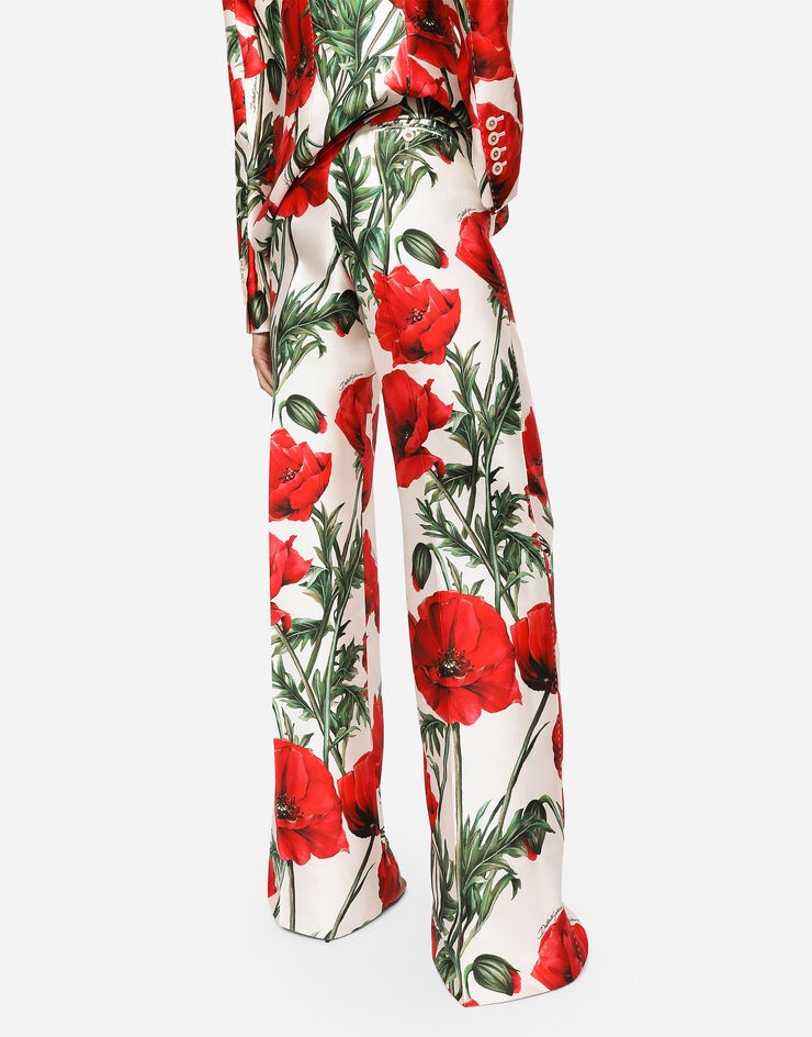 Flared poppy-print shantung pants - 4