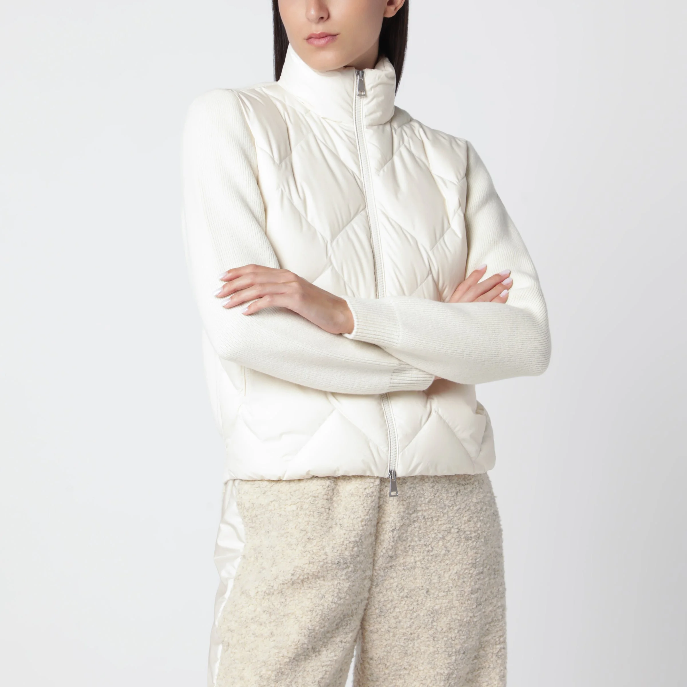White padded zip-up cardigan - 1
