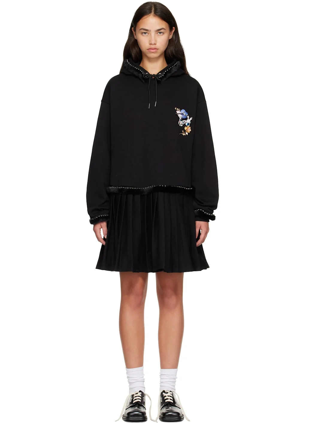 Black Fuzzy Pearl Hoodie Minidress - 1