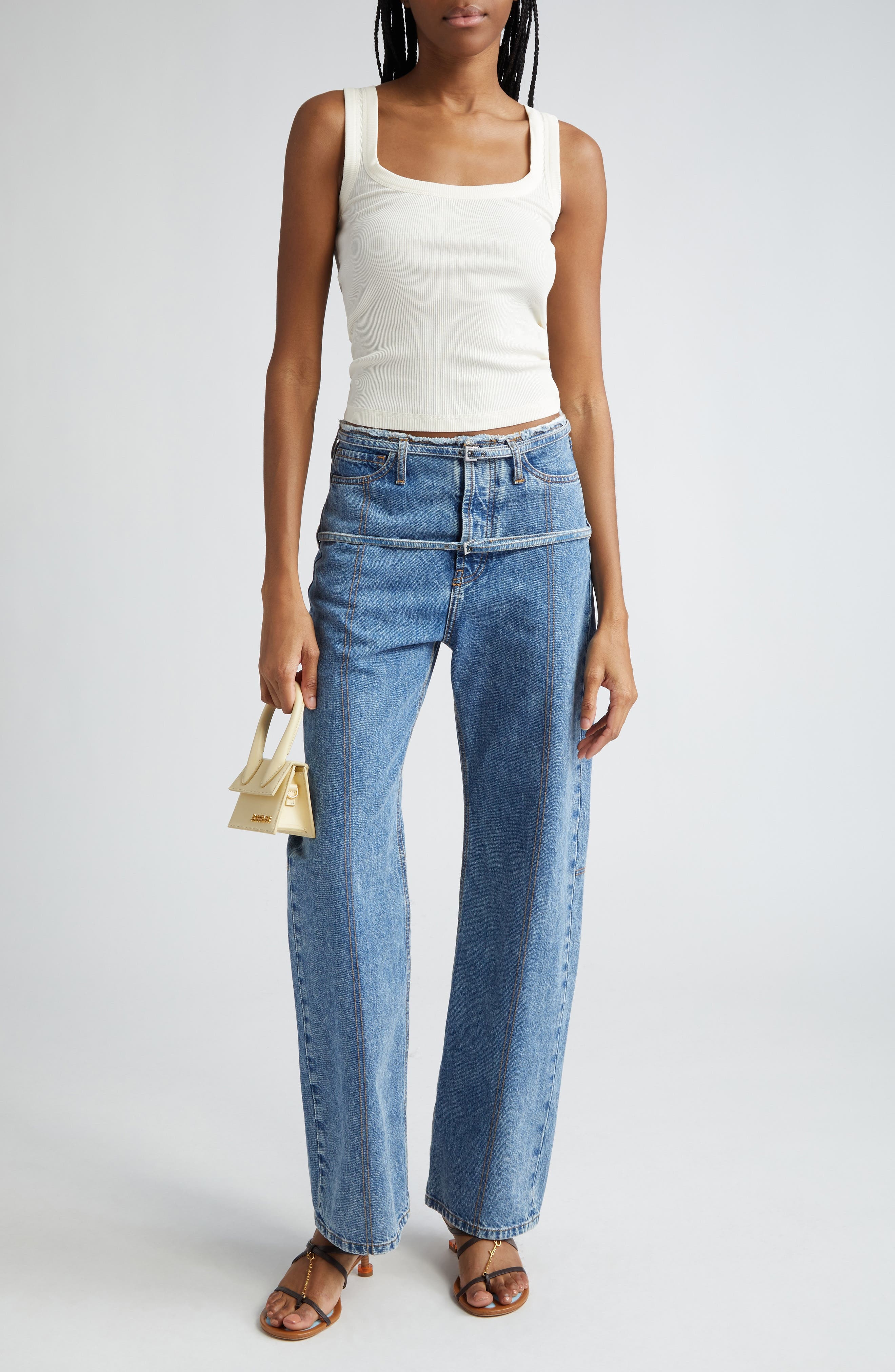 Jacquemus Le Débardeur Logo Embroidered Grosgrain Tank Top in White at Nordstrom - 2