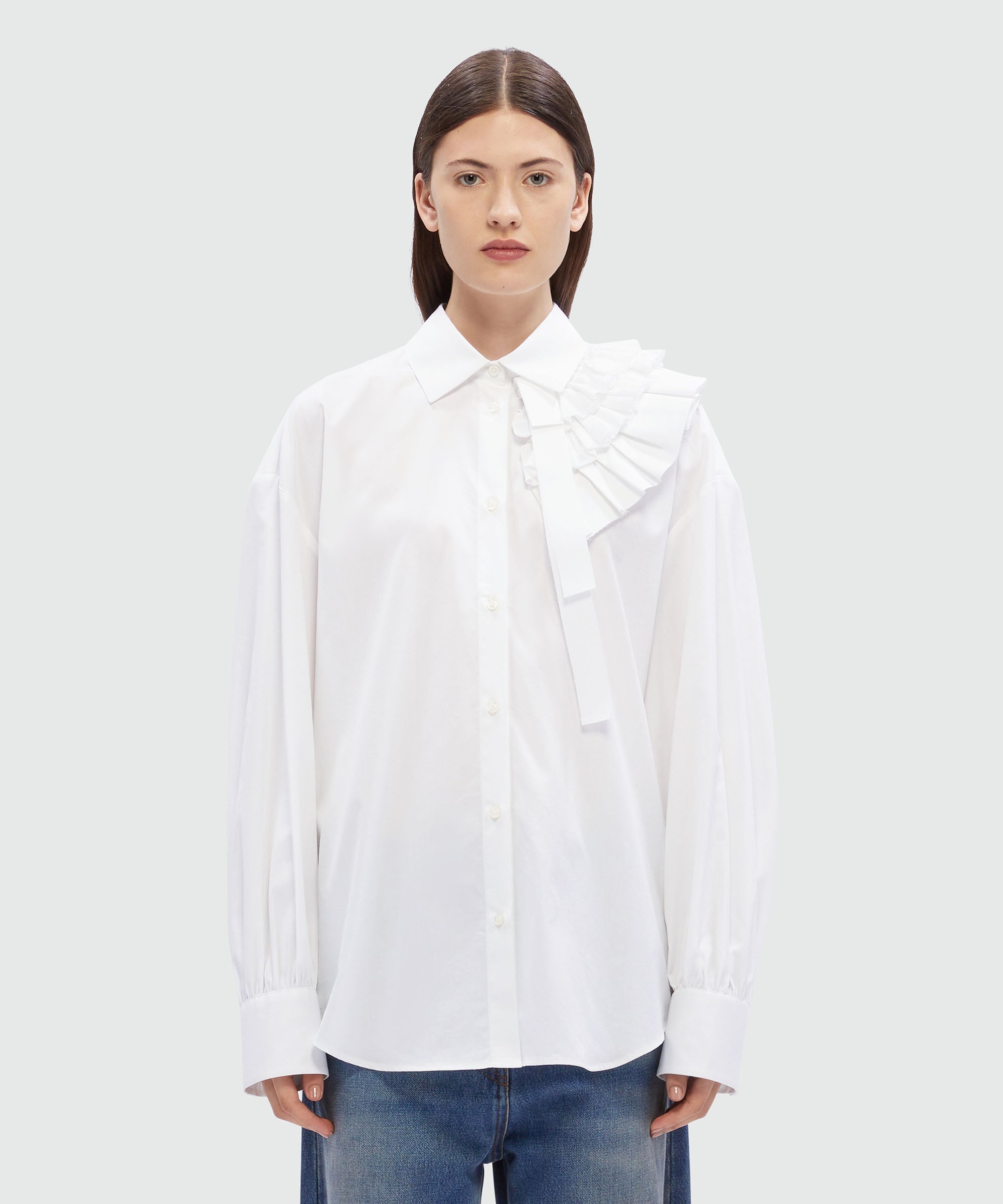 White poplin shirt with ruffle detail - 2