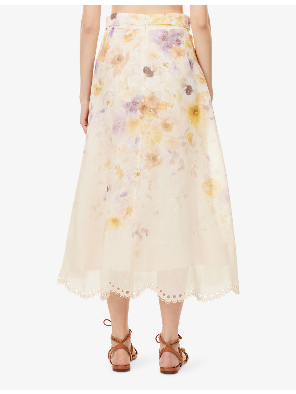 Memento Embroidered Linen And Silk Midi Skirt - 4