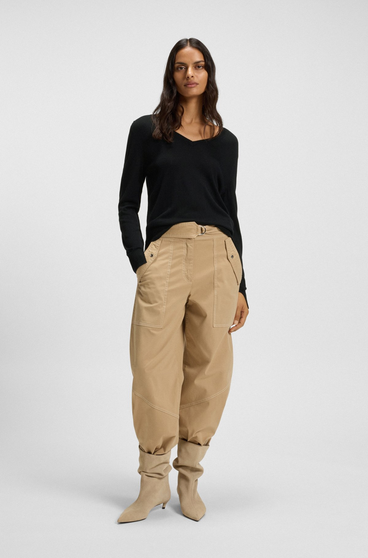 V-NECK SWEATER WITH OPENWORK STITCHING - 3