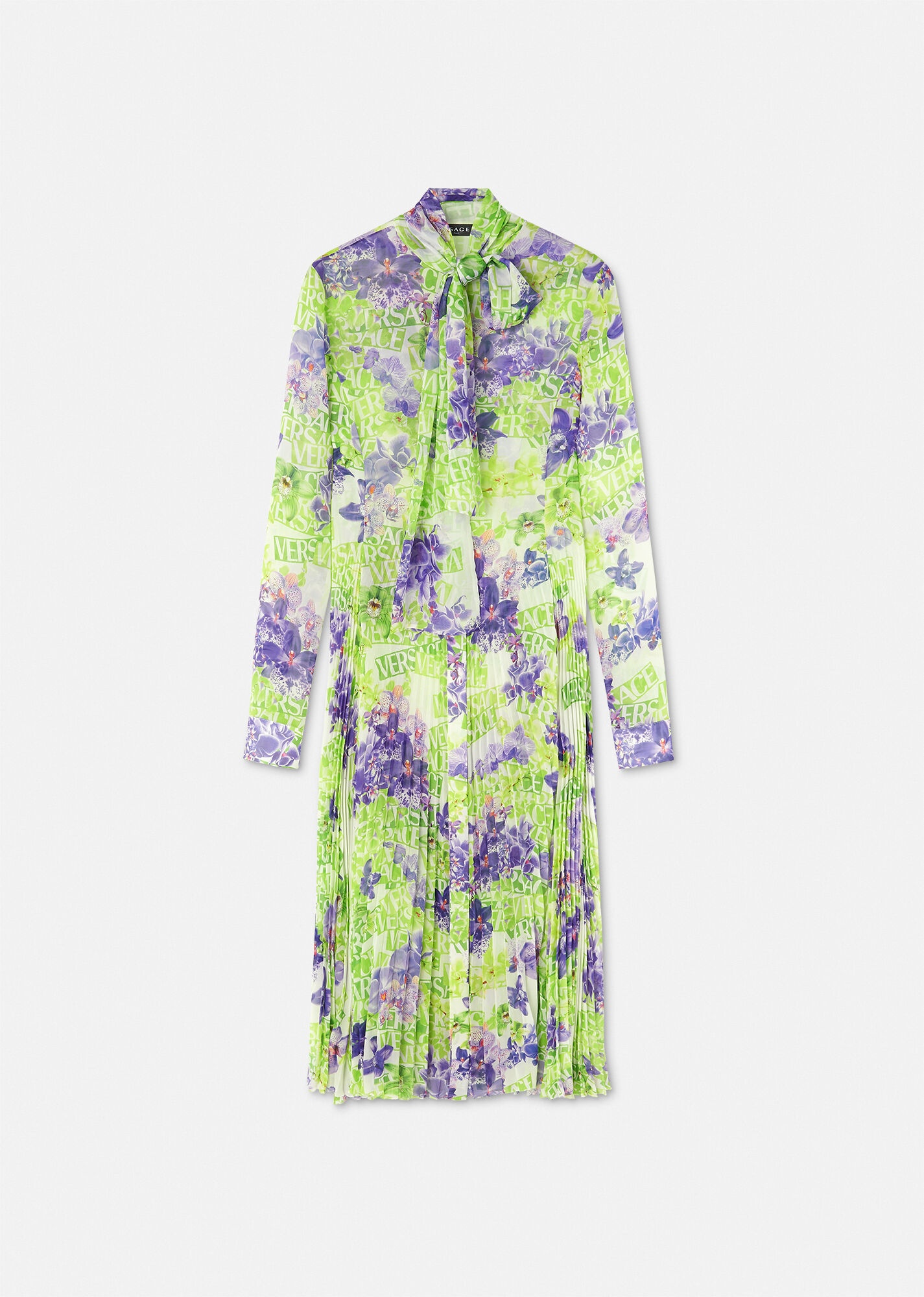 Logo Orchid Silk Midi Shirt Dress - 1
