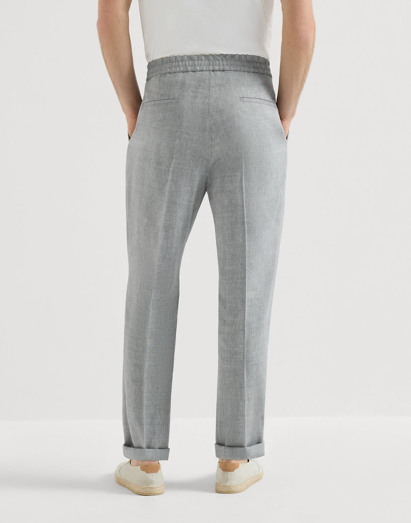 Linen and virgin wool chevron trousers with drawstring and double pleats 3