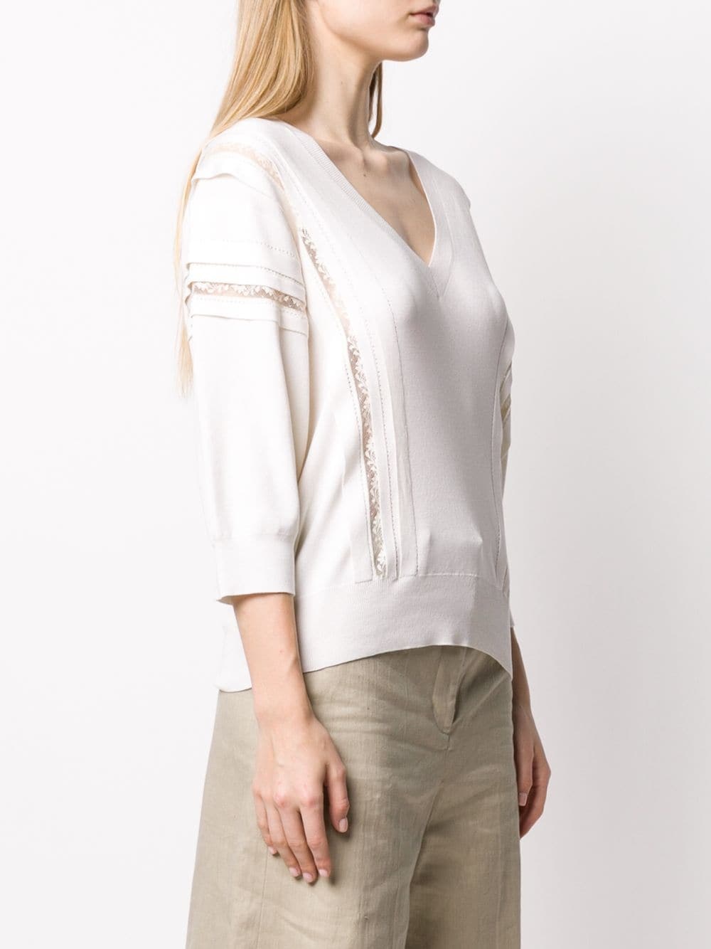 lace-trimmed knitted jumper - 3