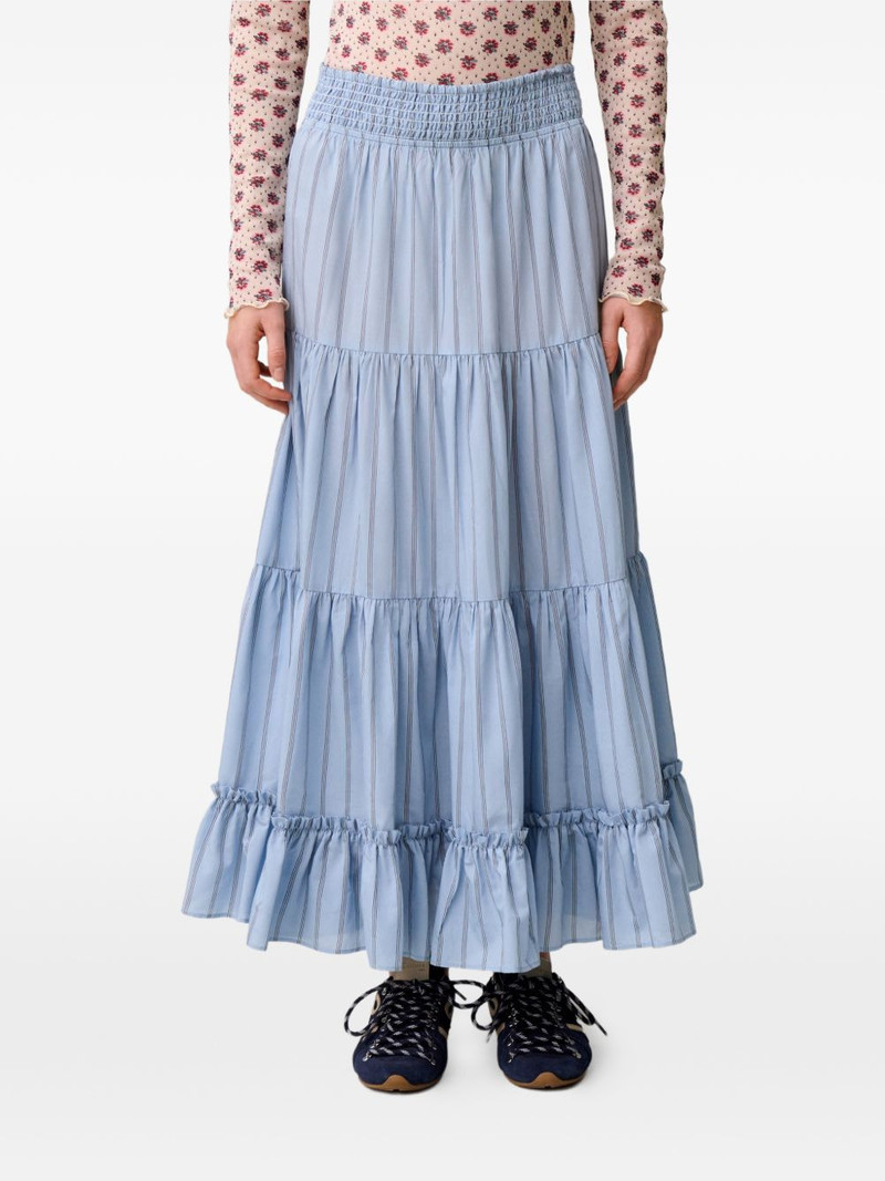 striped ruffled-tiers A-line skirt 5