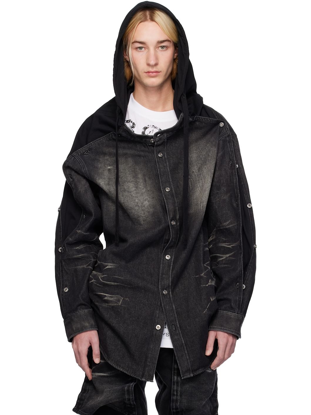 Black Insert Hood Denim Shirt - 1