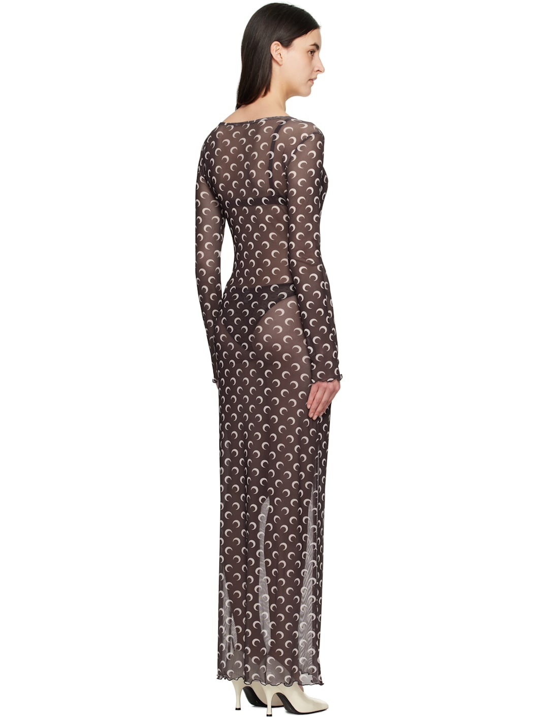 Brown Moon Printed Mesh Panelled Maxi Dress - 3