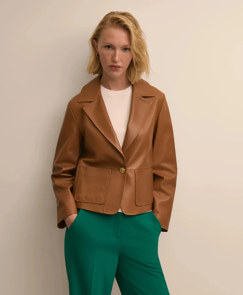 Leather Cropped Tailored Jacket - 1