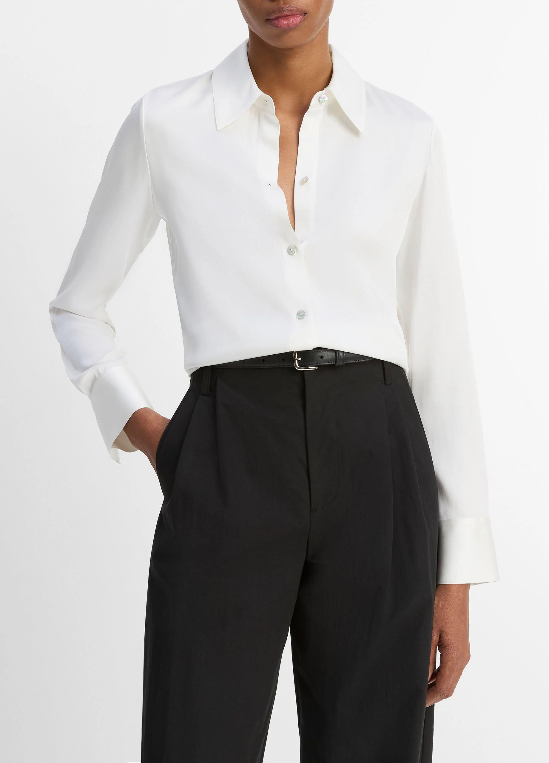 Silk-Blend Slim Button-Front Blouse - 1