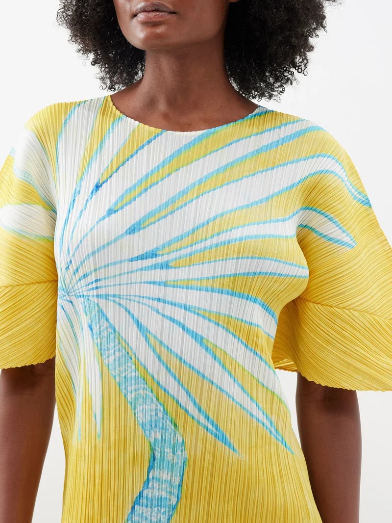 Pleats Please Issey Miyake Palm-print technical-pleated midi dress