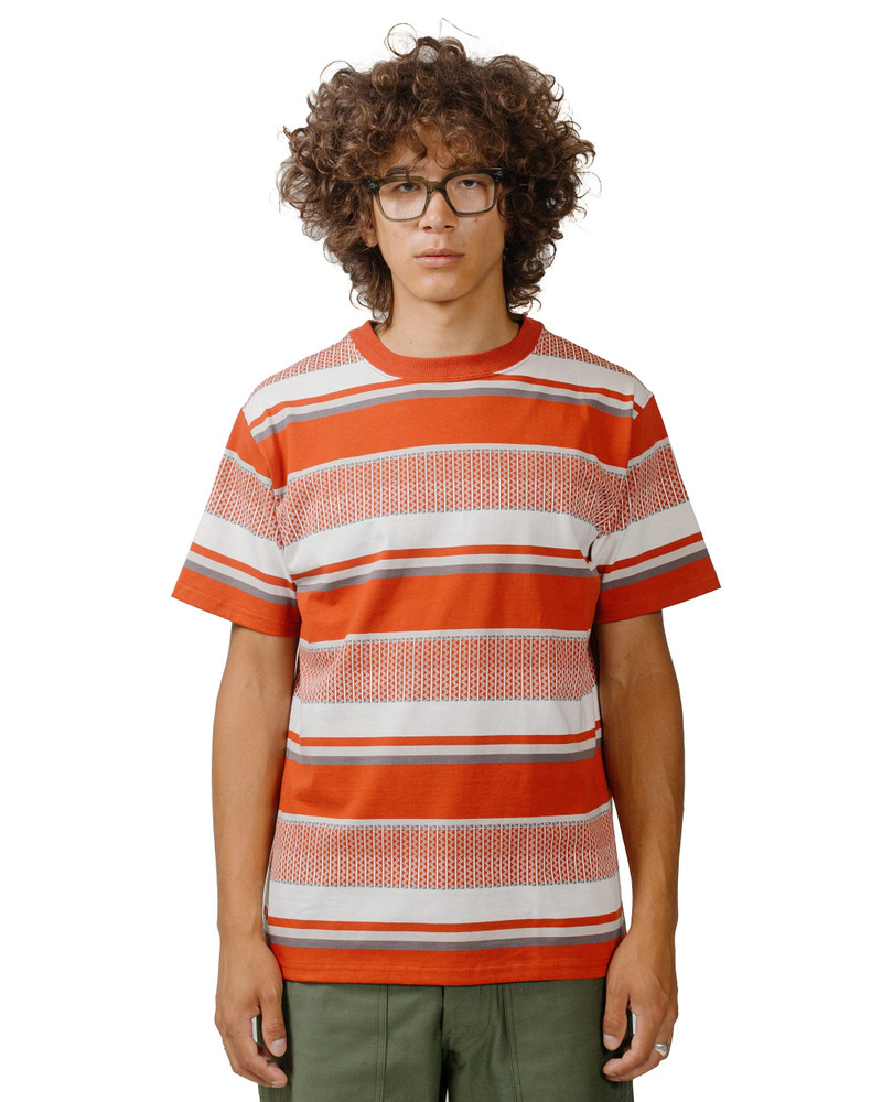 The Real McCoys MC24017 Jacquard Knit Stripe Tee Red outlook