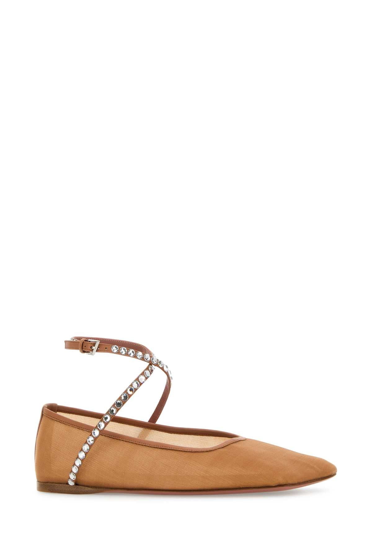 Amina Muaddi Women Orange Mesh Ane Ballerinas - 2