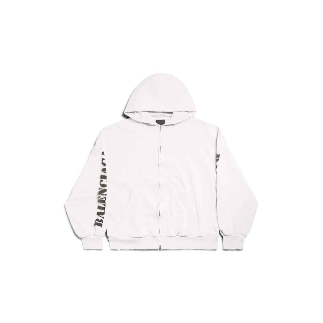BALENCIAGA Stencil Type Zip-up Hoodie Regular Fit in Off