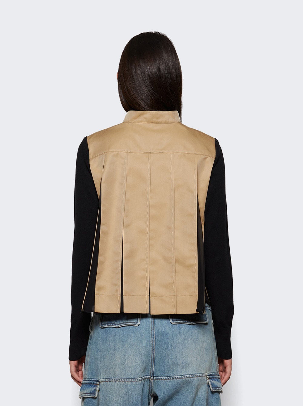 Cotton Gabardine X Knit Cardigan Black And Beige - 4