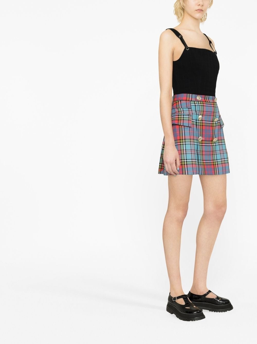 high-waisted check-pattern skirt - 4
