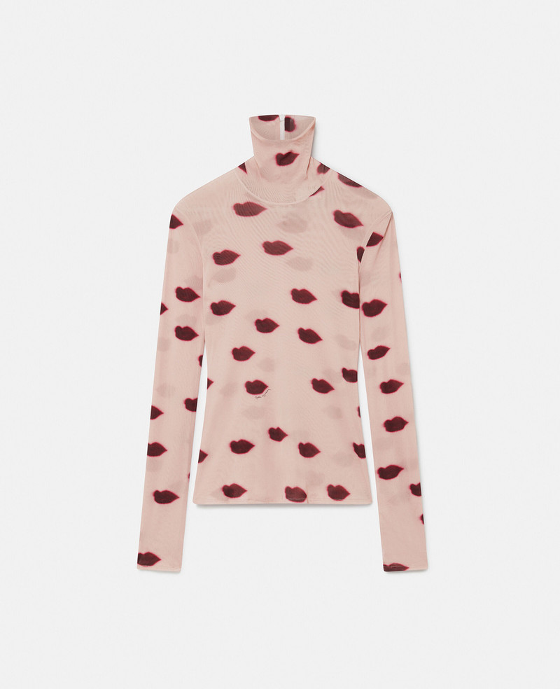 Long-Sleeve Lips Print Turtleneck Top 1