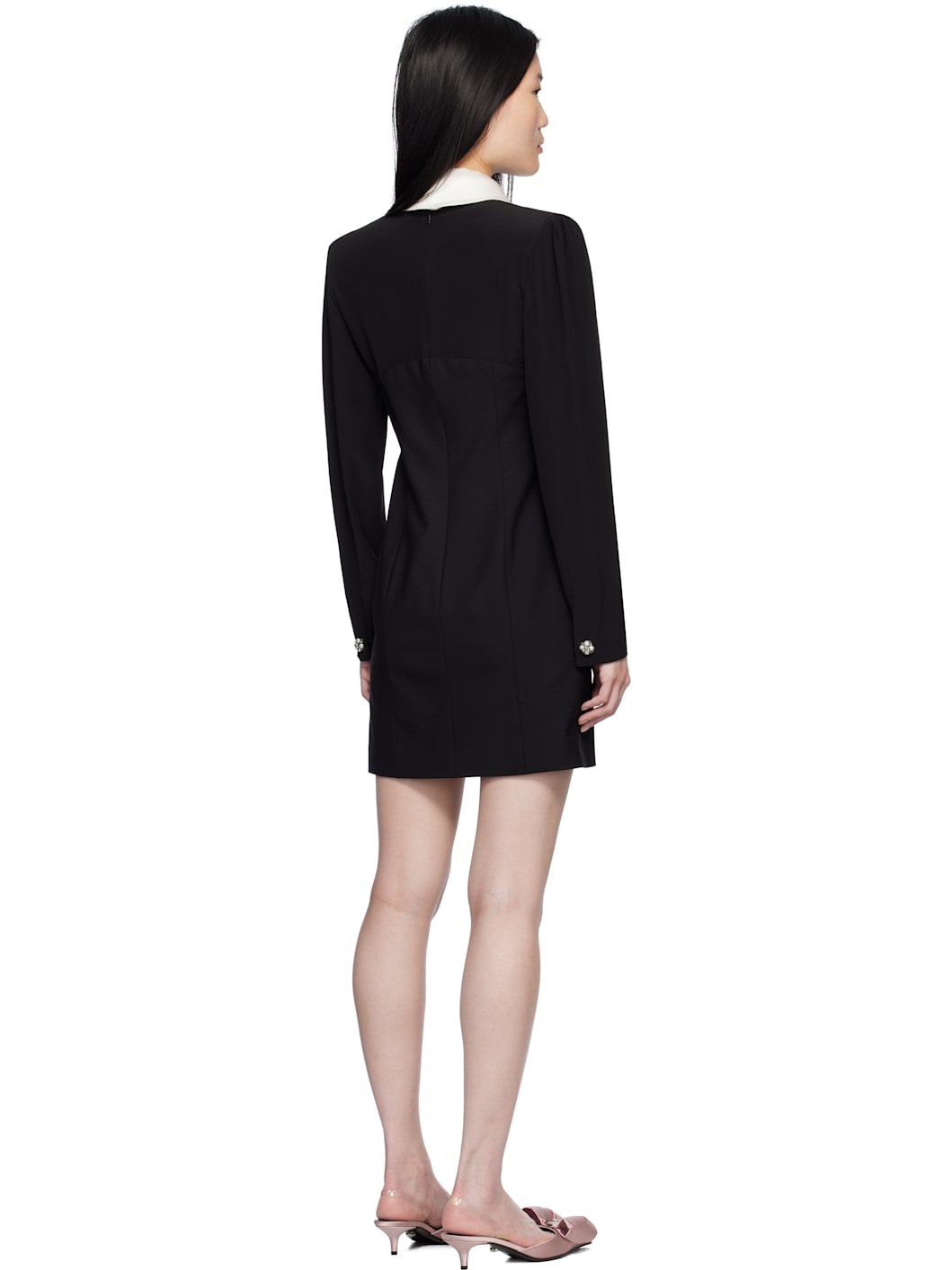 Black Contrast-Collar Silk Crêpe Minidress - 3