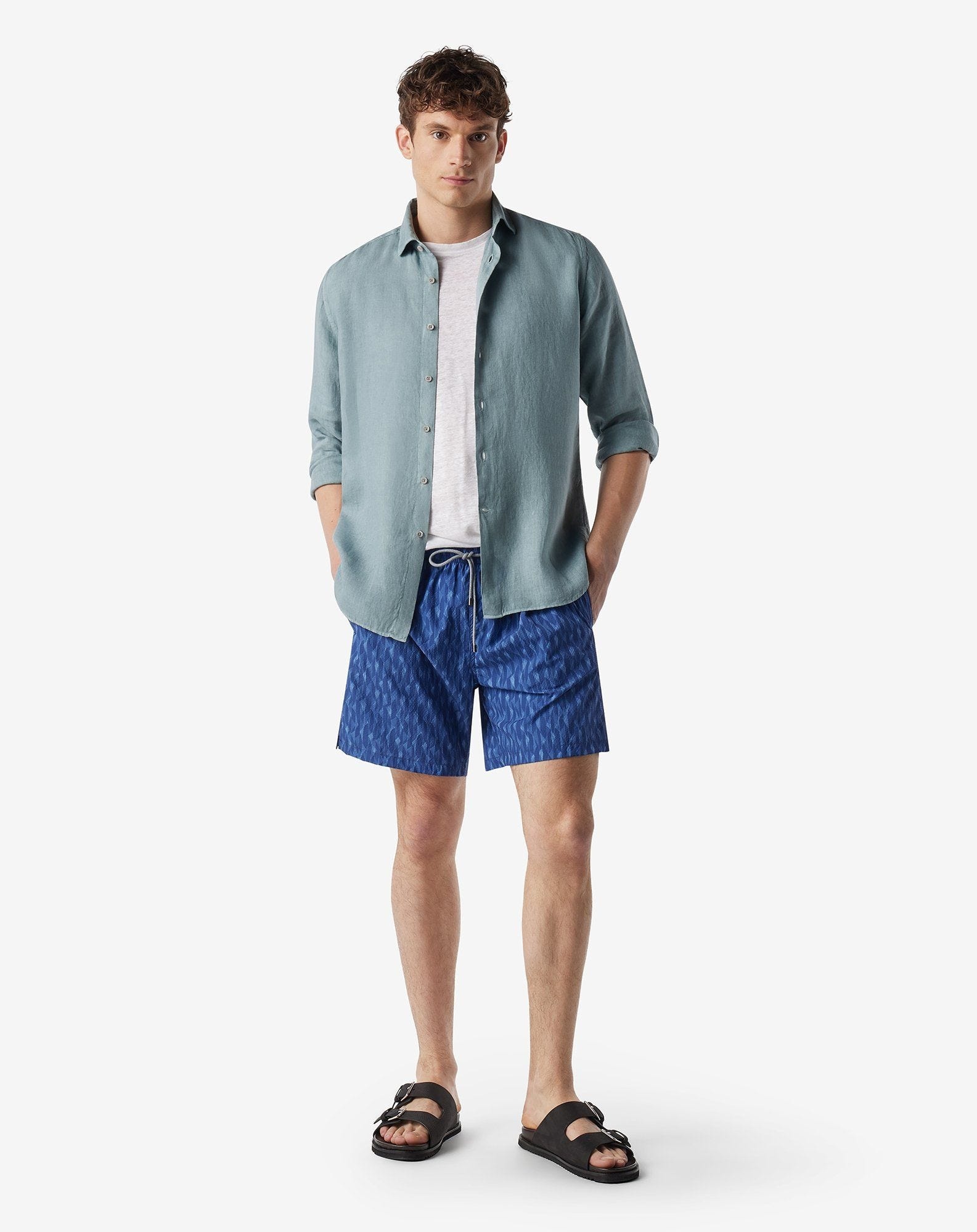 Denim blue seersucker long swim shorts - 2